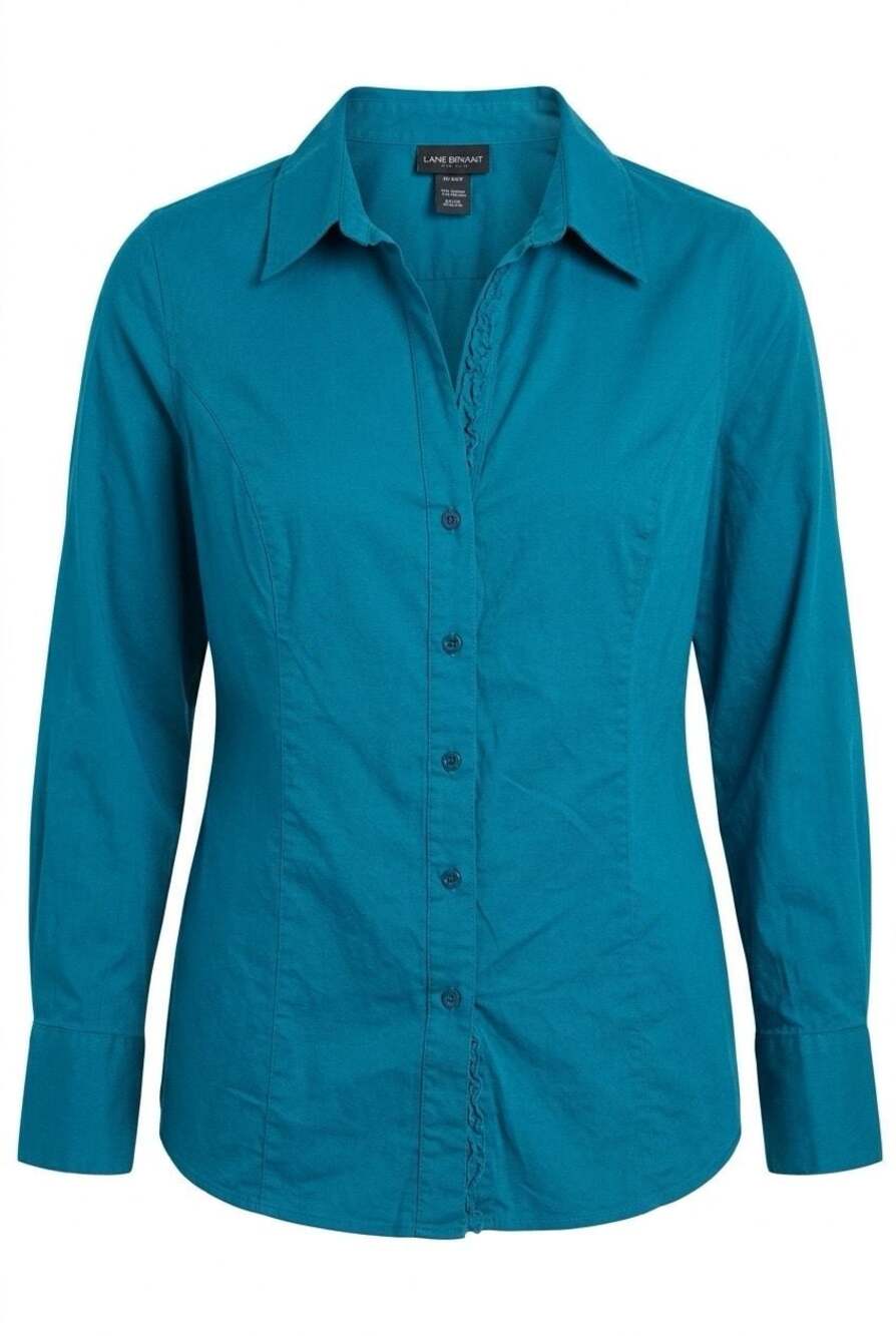 Lane Bryant Teal Ruffle Trim Button Down Shirt Size 18/20W